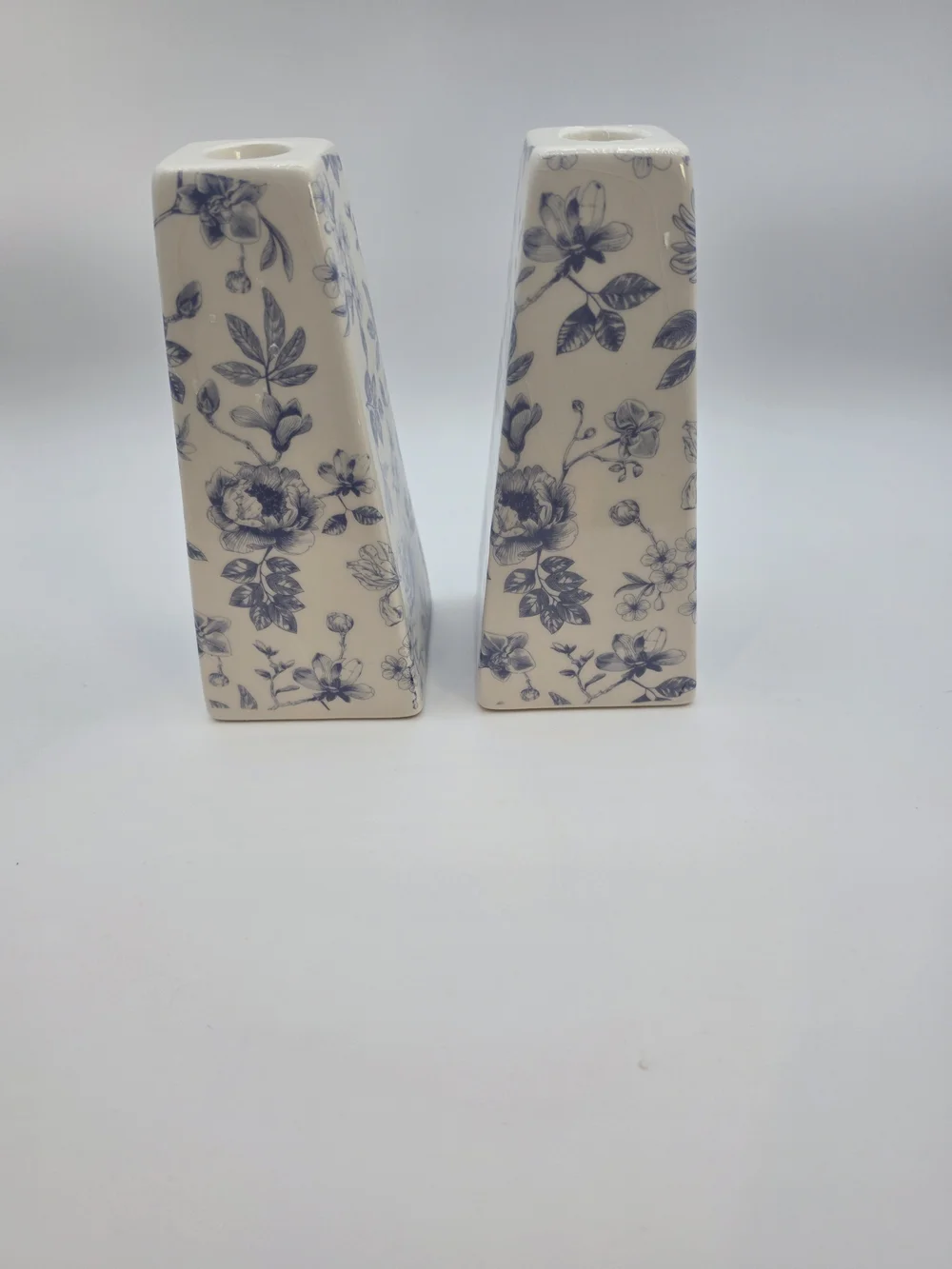 Blue Floral Ceramic Candle Holder - Set of 2